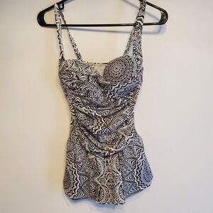 Black and white mandela patterned one piece swimsuit dress